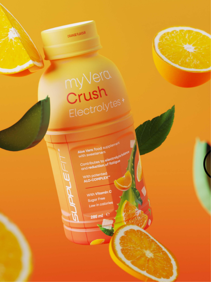 MYVERA CRUSH Electrolytes + | Nahrungsergänzungsmittel mit Süßungsmitteln in Einzelflaschen à 285 ml