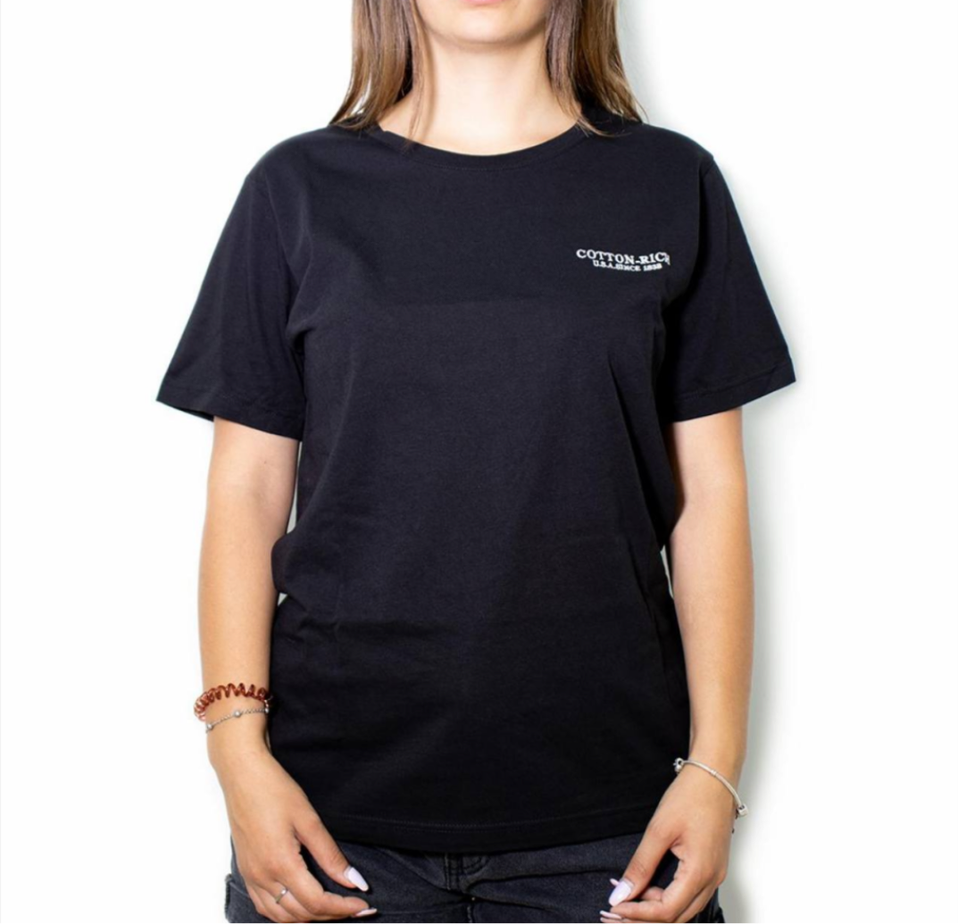 COTTON-RICH T-SHIRT MIT STICKEREI, SCHWARZ #COT0004BLK