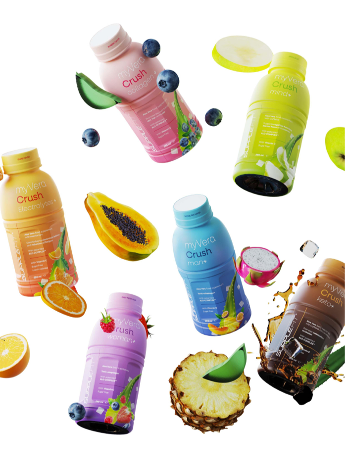 MYVERA CRUSH Electrolytes + | Nahrungsergänzungsmittel mit Süßungsmitteln in Einzelflaschen à 285 ml