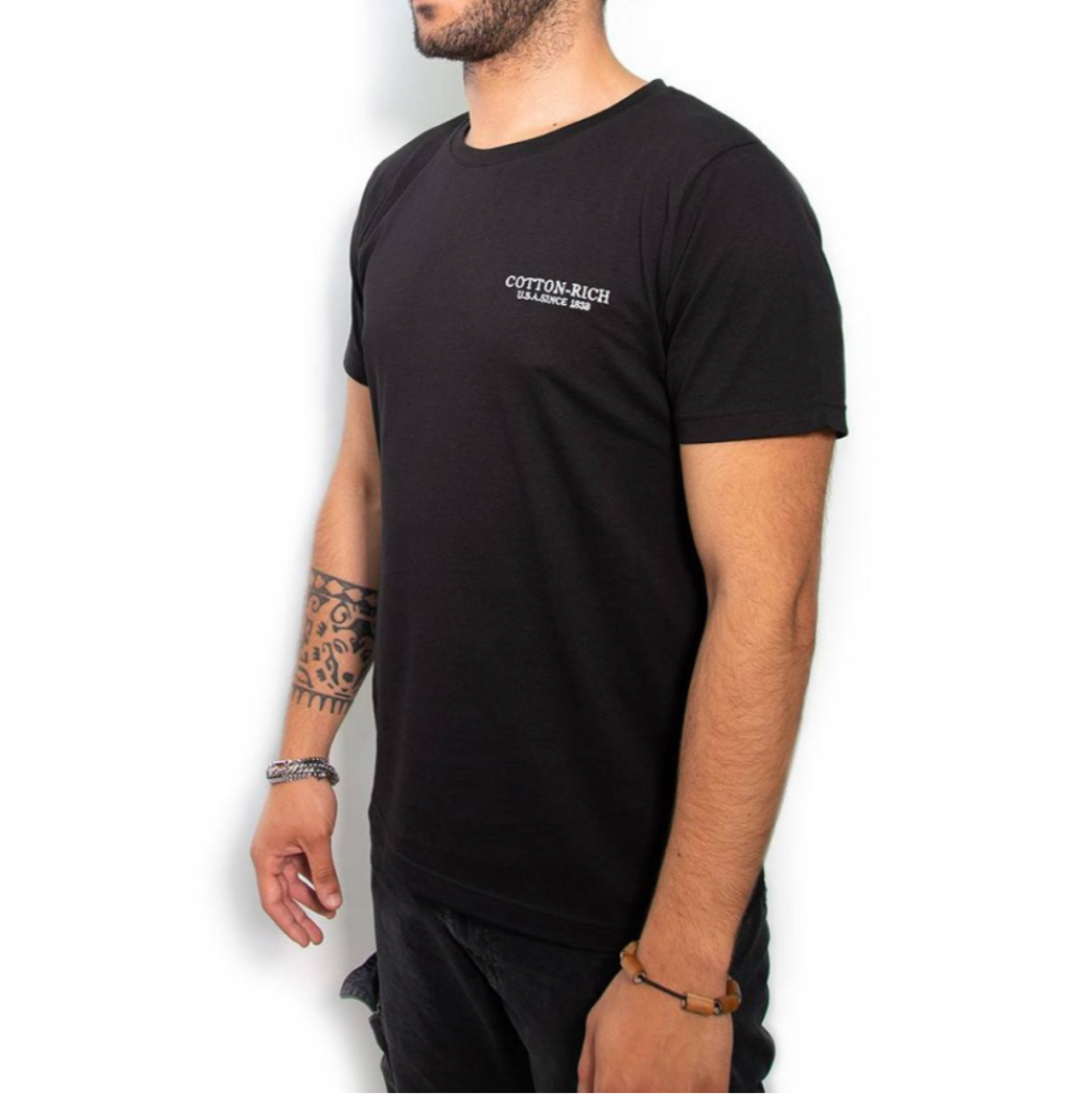 COTTON-RICH T-SHIRT MIT STICKEREI, SCHWARZ #COT0004BLK