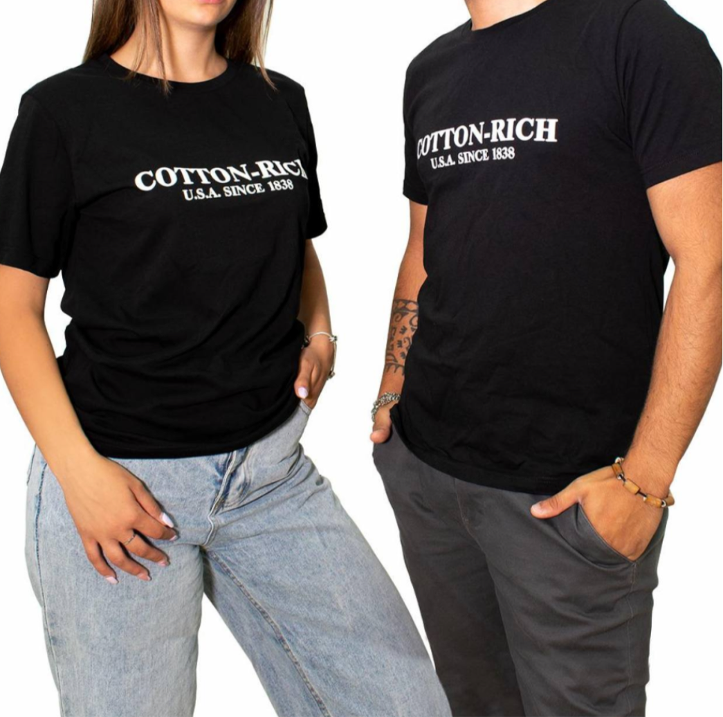 COTTON-RICH T-SHIRT MIT PRINT, SCHWARZ #COT0003BLK