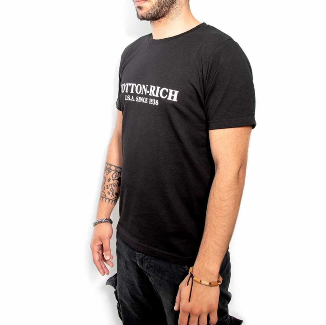 COTTON-RICH T-SHIRT MIT PRINT, SCHWARZ #COT0003BLK