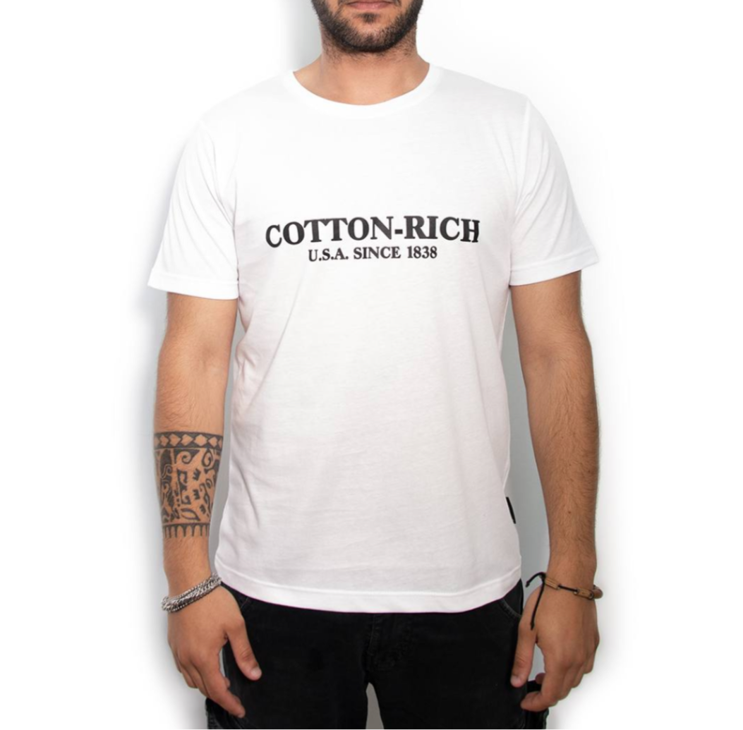 COTTON-RICH T-SHIRT MIT PRINT, WEISS #COT0003WHT