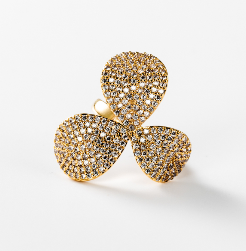 funkelnder Kleeblatt | Ring, 24 Karat vergoldet #BIGAG015
