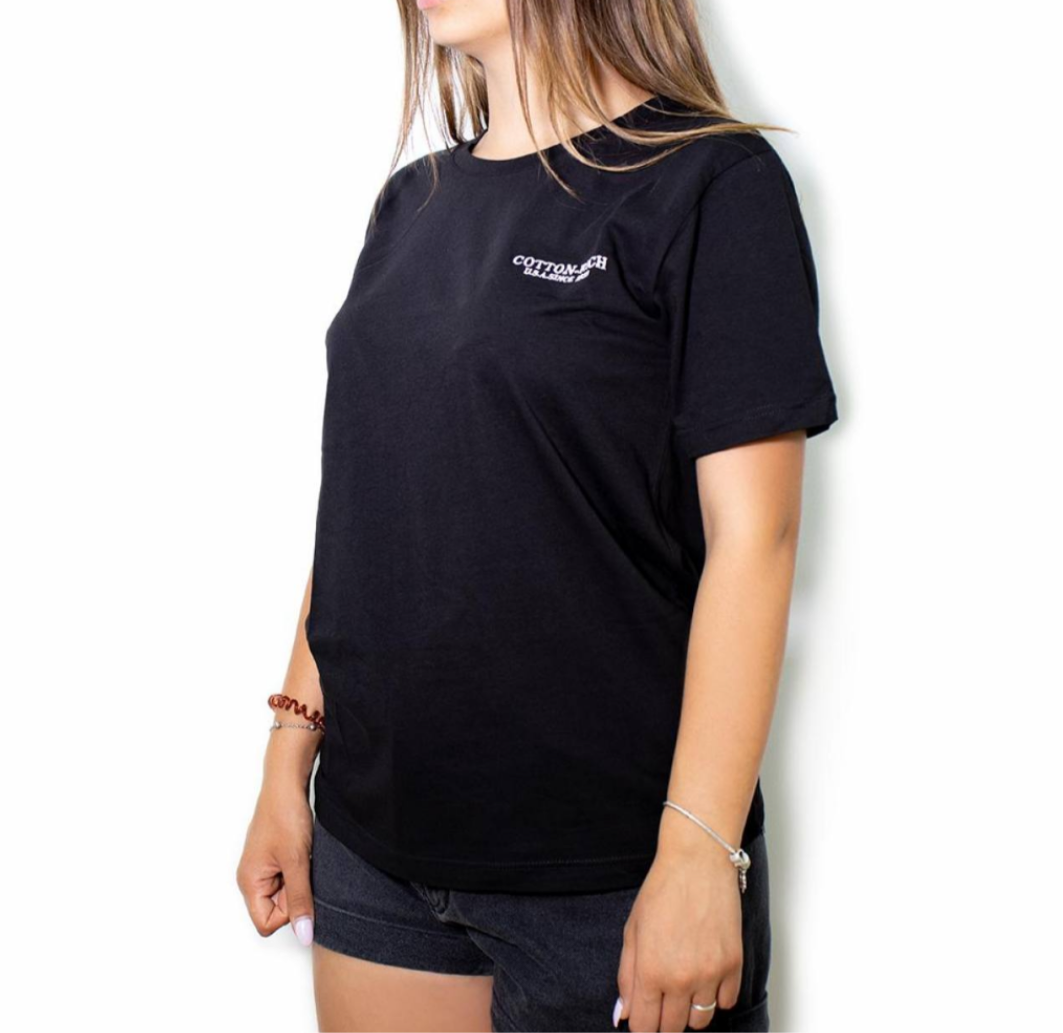 COTTON-RICH T-SHIRT MIT STICKEREI, SCHWARZ #COT0004BLK