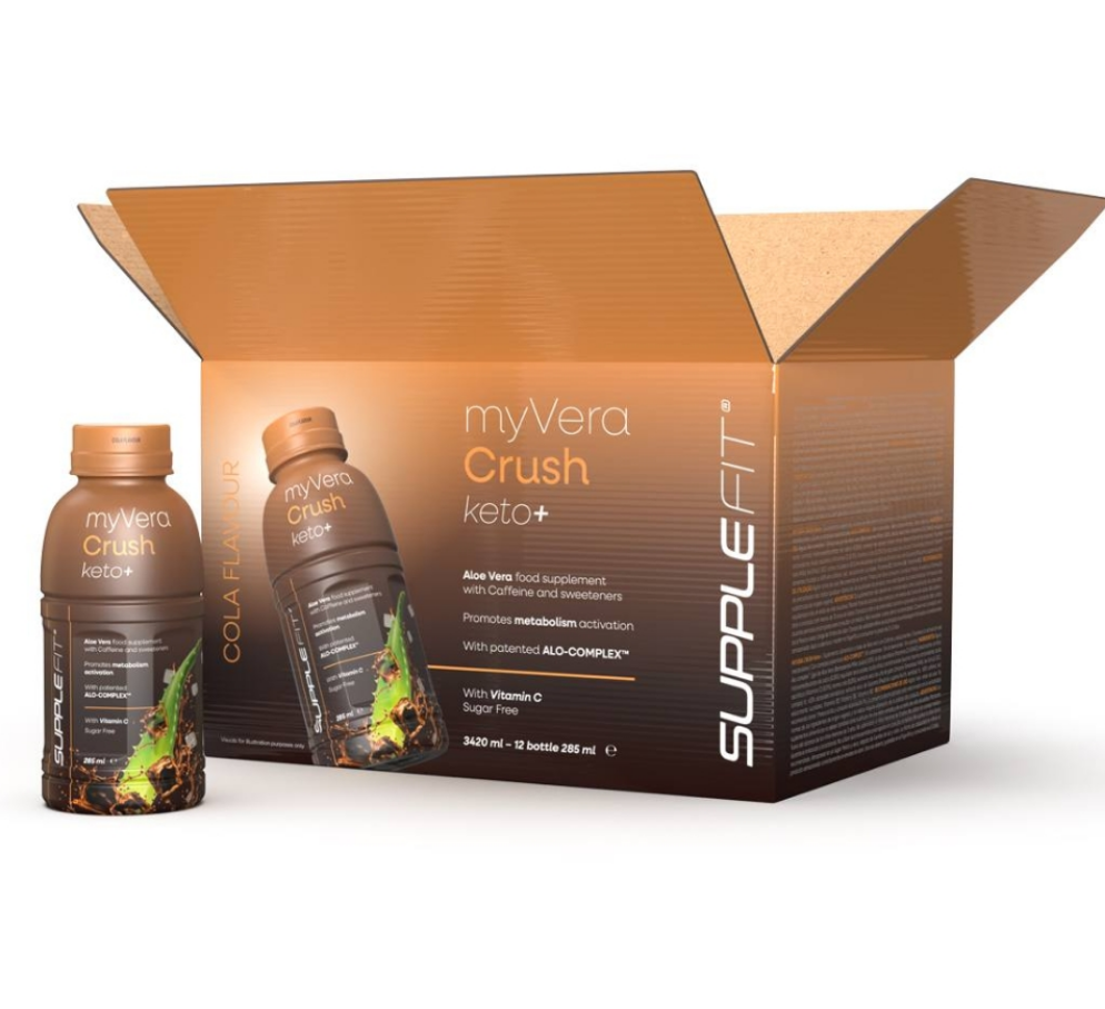 MYVERA CRUSH Keto + | Nahrungsergänzungsmittel mit Koffein und Süßungsmitteln in Einzelflaschen à 285ml