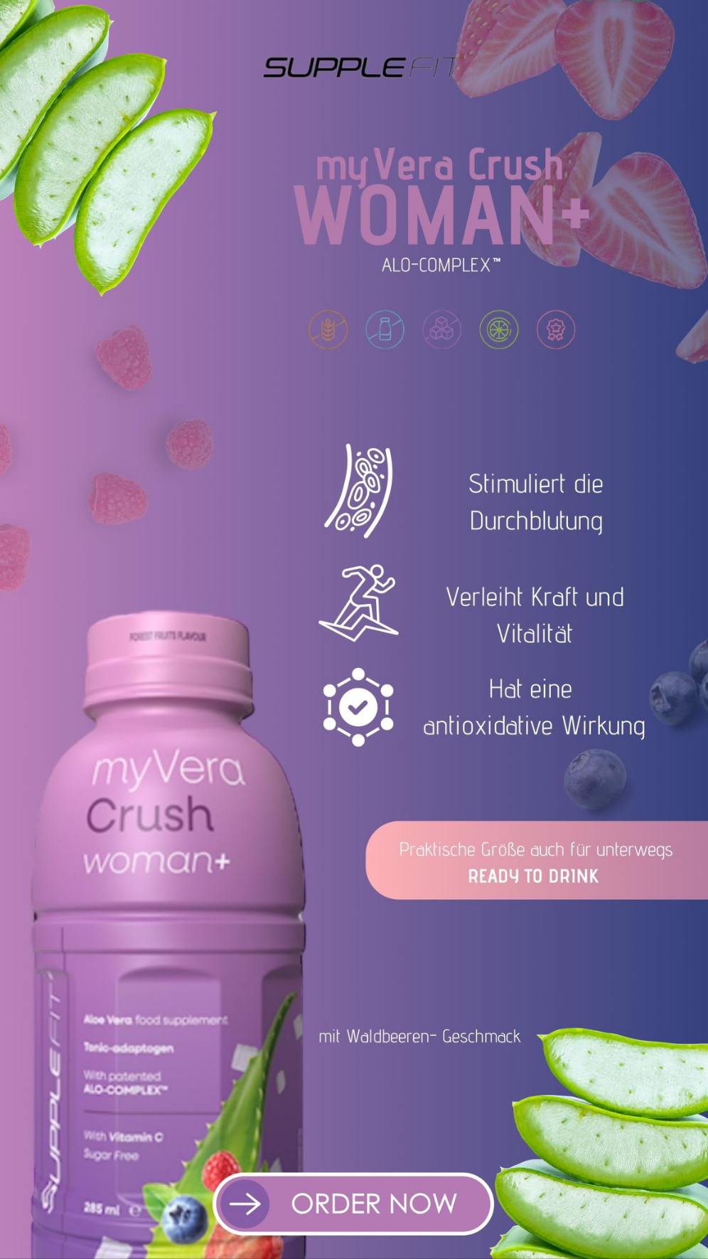 MYVERA CRUSH Woman + | Nahrungsergänzungsmittel in Einzelflaschen à 285ml