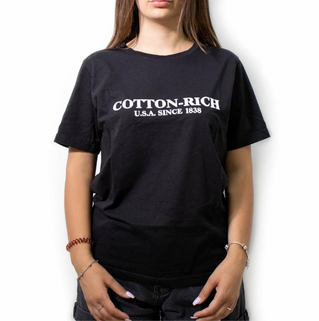 COTTON-RICH T-SHIRT MIT PRINT, SCHWARZ #COT0003BLK