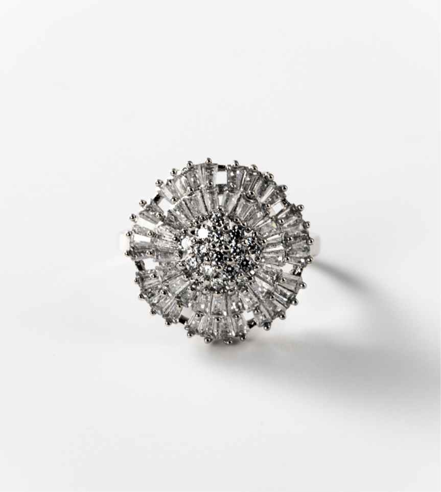 leuchtender Vintage-Ring, rhodiniert #BIGAS014