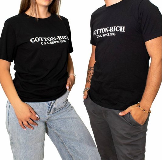 COTTON-RICH T-SHIRT MIT PRINT, SCHWARZ #COT0003BLK