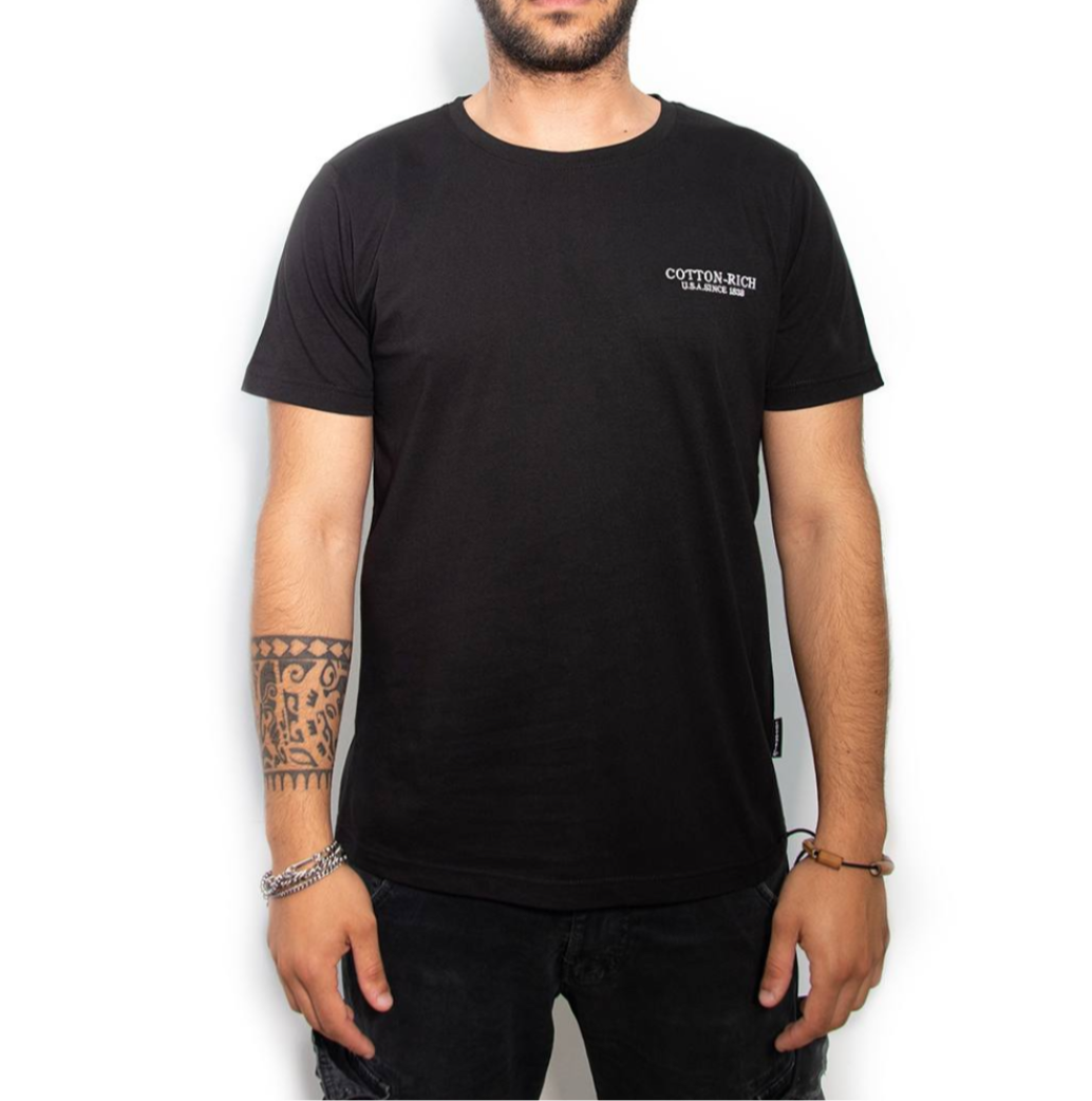 COTTON-RICH T-SHIRT MIT STICKEREI, SCHWARZ #COT0004BLK