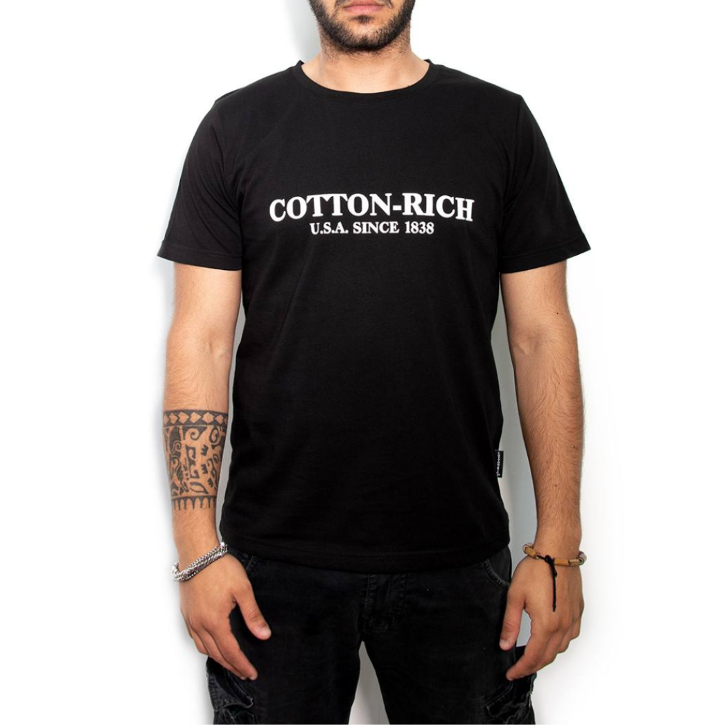 COTTON-RICH T-SHIRT MIT PRINT, SCHWARZ #COT0003BLK