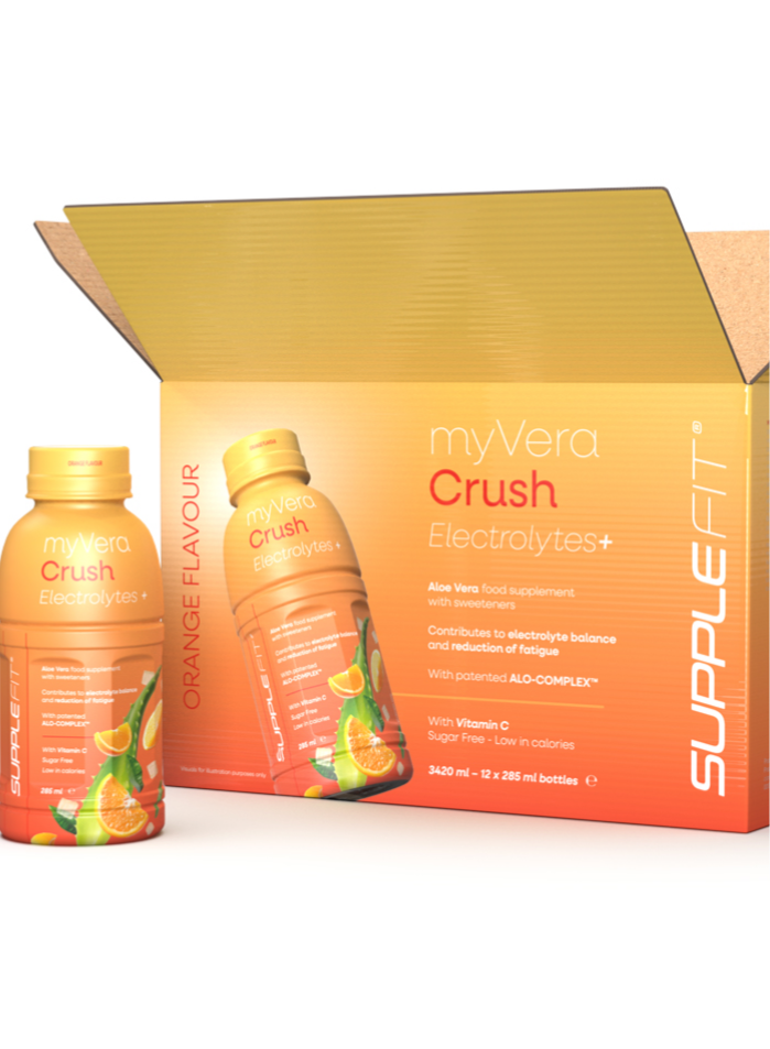 MYVERA CRUSH Electrolytes + | Nahrungsergänzungsmittel mit Süßungsmitteln in Einzelflaschen à 285 ml