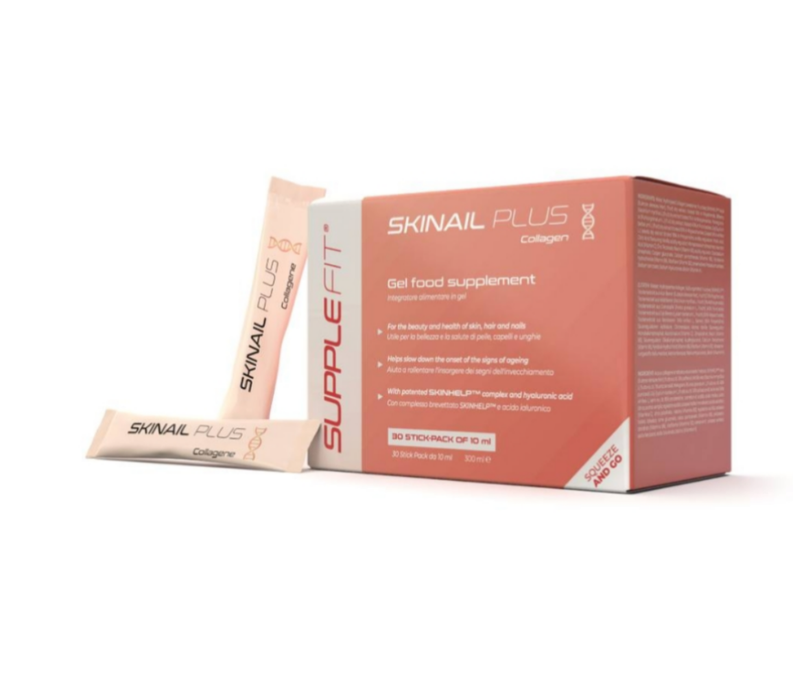 SKINAIL PLUS – Nahrungsergänzungsmittel in Gelform für Haut, Haare & Nägel 
Mit dem patentierten Komplex SKINHELP™ #INTB031
