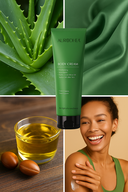 Körpercreme mit Aloe Vera 
Angereichert mit Arganöl, Mandelöl, Jojobaöl & Vitamin E #AL09B #CU30B