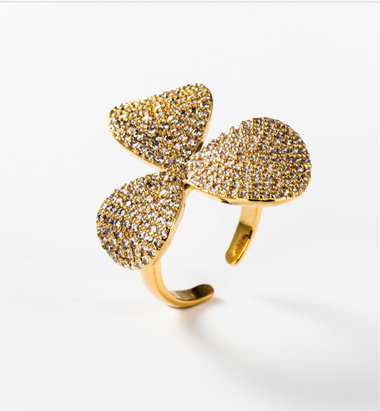 funkelnder Kleeblatt | Ring, 24 Karat vergoldet #BIGAG015