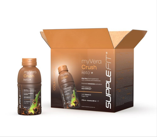 MYVERA CRUSH Keto + | Nahrungsergänzungsmittel mit Koffein und Süßungsmitteln in Einzelflaschen à 285ml