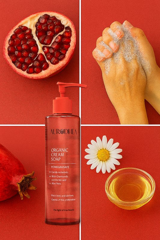 Cremeseife – Granatapfel  
Angereichert mit Kamille, Vitamin E, Panthenol & Aloe Vera  #SP07B #RSP07B