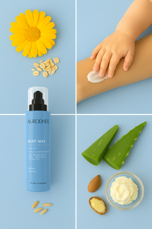 Baby Körpermilch 
Angereichert mit Aloe Vera, Sheabutter, Hafer- & Ringelblumenextrakt #BB03B