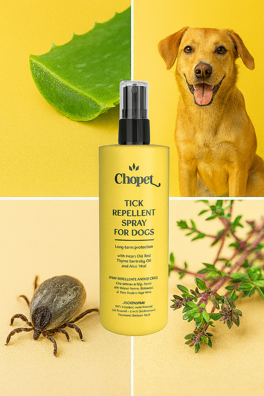 Zeckenspray für Hunde und auch für Katzen geeignet 
Angereichert mit Neemöl, ätherischem rotem Thymianöl & Aloe Vera #AN02B
