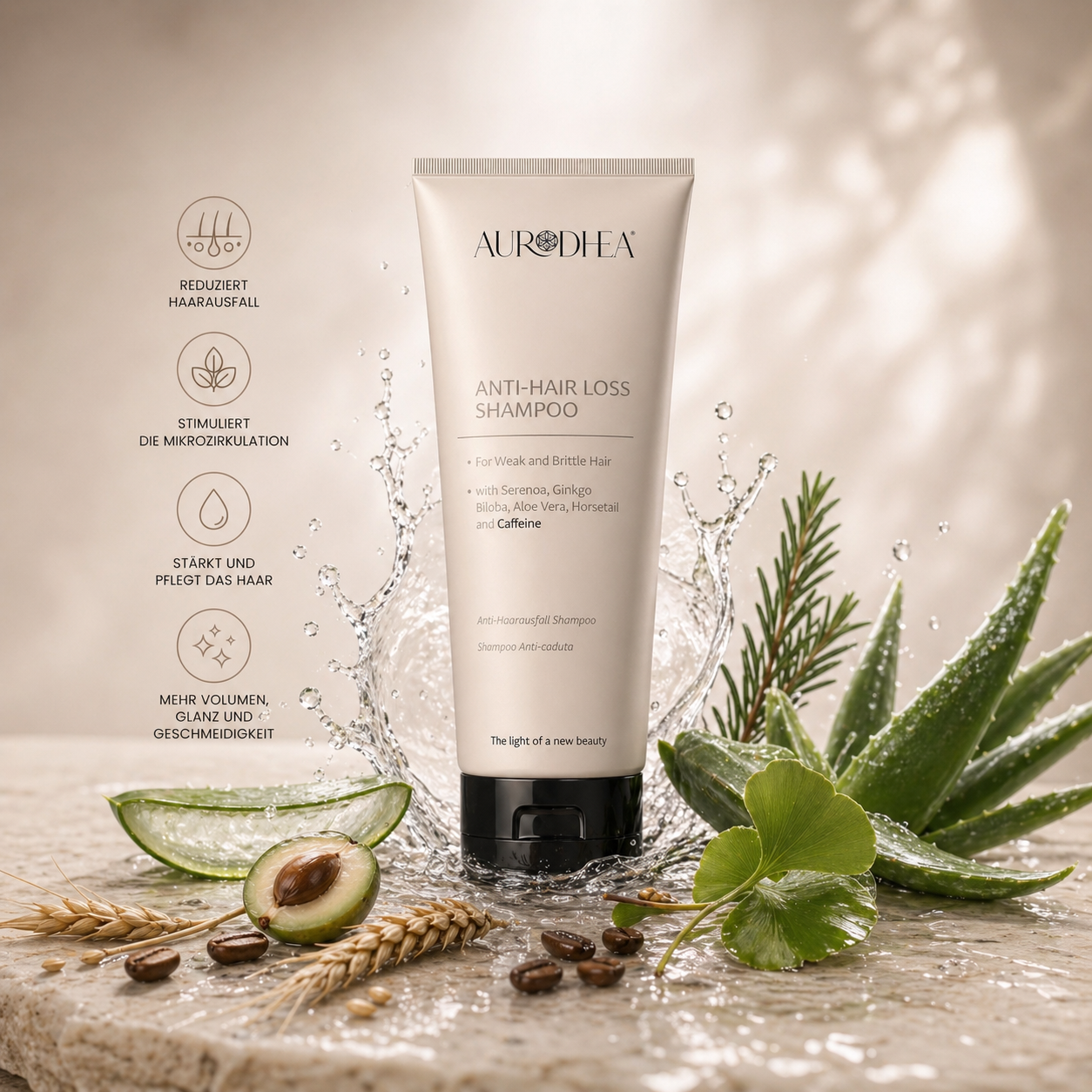Anti-Haarverlust Shampoo 
Angereichert mit Koffein, Sägepalme, Ginkgo Biloba, Aloe Vera & Schachtelhalm #CAP12B