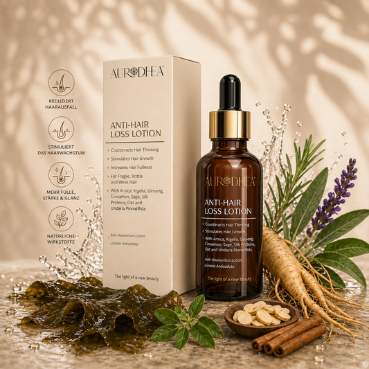 Anti-Haarverlust Lotion mit Undaria Pinnatifida 
Angereichert mit Arnika, Leberwurstbaum, Ginseng, Zimt, Salbei, Hafer & Seidenprotein #FA02B