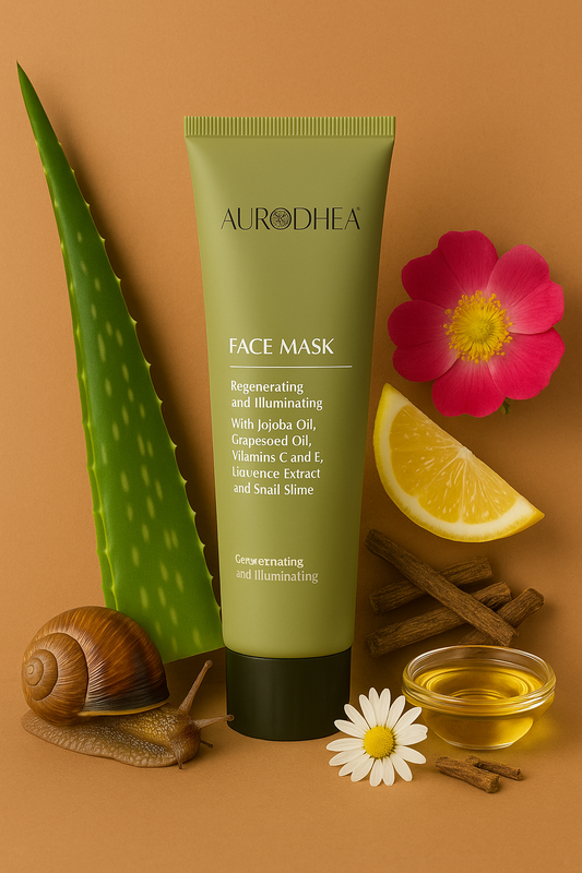 Aufhellende Gesichtsmaske mit Schneckenschleim 
Angereichert mit Vitamin C & E, Jojobaöl, Traubenkernöl & Süßholzextrak #BV03B