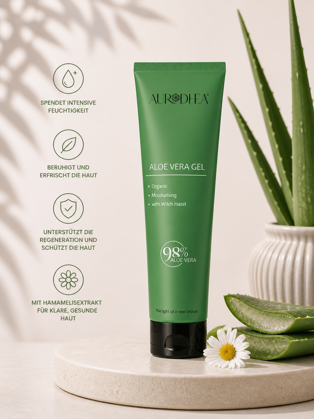 Gel mit 98% Bio Aloe Vera 
Angereichert mit Hamamelisextrakt #CR17B #CU07B