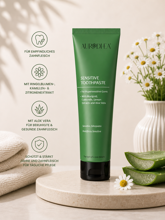 Sensitive Zahnpasta mit Aloe Vera 
Angereichert mit Ringelblumen-, Kamillen- & Zitronenextrakt #CR38B