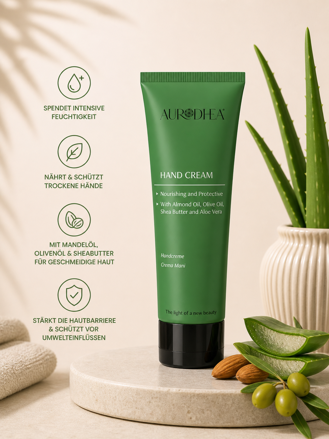 Handcreme mit Aloe Vera 
Angereichert mit Mandelöl, Olivenöl & Sheabutter #CR31B #CU27B