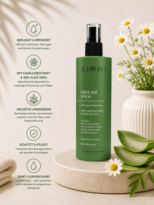 Erste-Hilfe Spray mit 98% Aloe Vera 
Angereichert mit Kamillenextrakt #CR23B