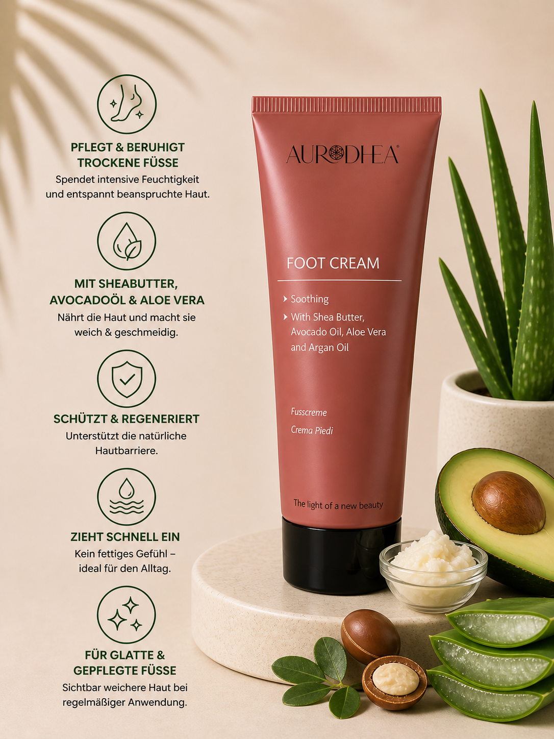 Bio Fußcreme mit Arganöl 
Angereichert mit Sheabutter, Avocadoöl & Aloe Vera #AR04B