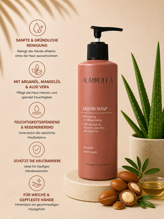Flüssigseife mit Arganöl 
Angereichert mit Mandelöl, Aloe Vera & Vitamin E #AR08B  #RSAR08B
