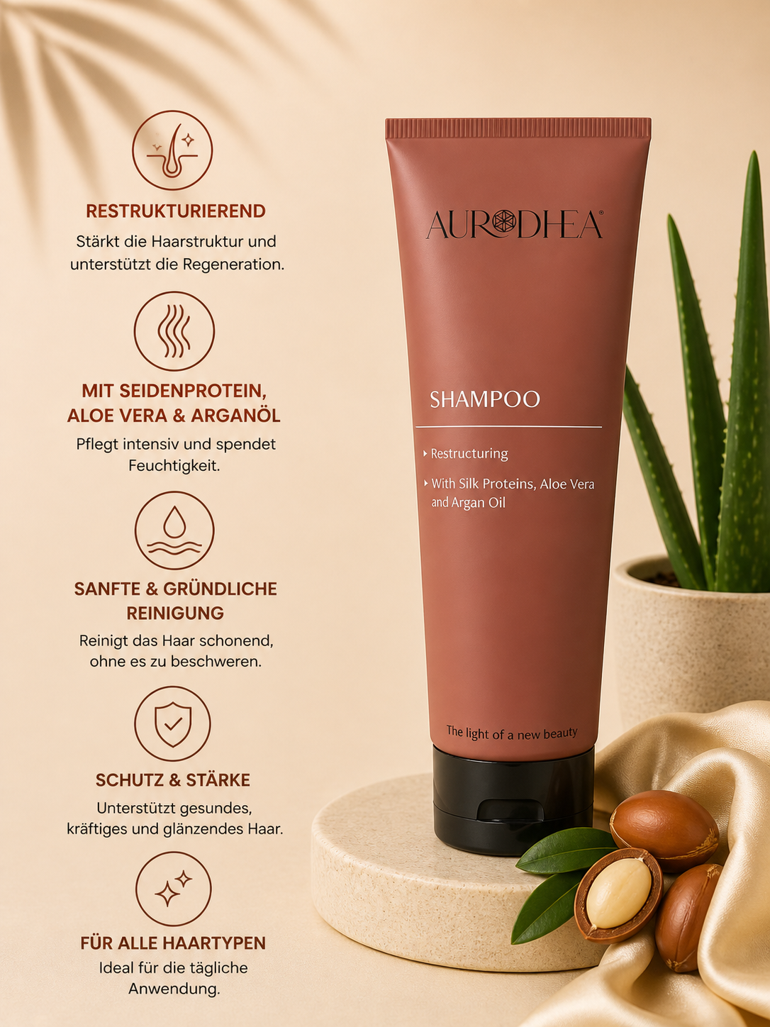 Aufbau-Shampoo mit Arganöl Angereichert mit Aloe Vera & Seidenprotein #AR02B #AR14B