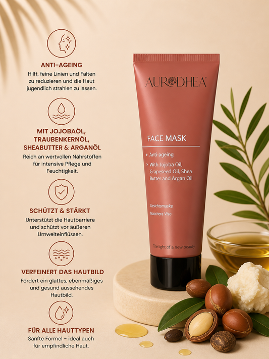 Anti-Age Gesichtsmaske mit Arganöl 
Angereichert mit Jojobaöl, Traubenkernöl & Sheabutter #AR07B