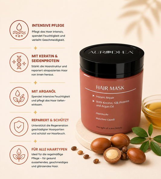 Entwirrende Haarmaske mit Arganöl 
Angereichert mit Keratin & Seidenprotein #CAP24B #CAP01B #AR16B