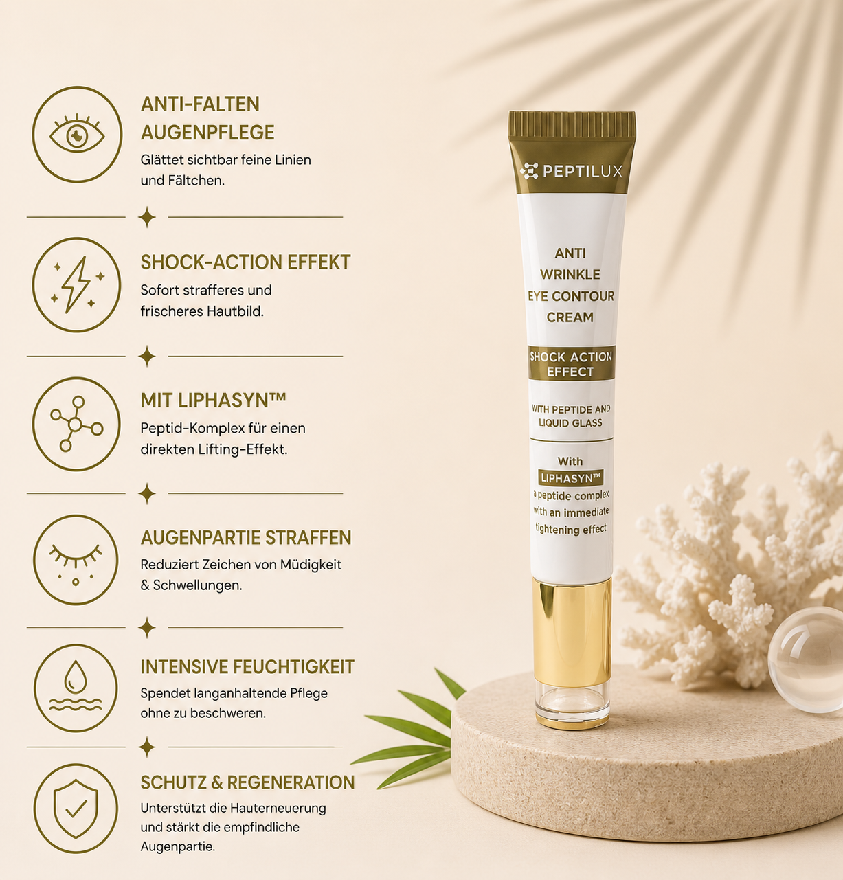 PEPTILUX – ANTI-FALTEN AUGENCREME „SHOCK ACTION&QUOT;-EFFEKT MIT LIPHASYN™  #LUX001