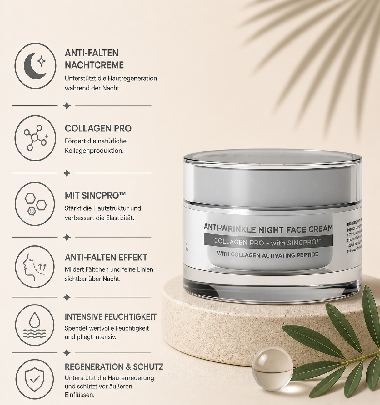 PEPTILUX – ANTI-FALTEN-NACHTCREME „COLLAGEN PRO' MIT SINCPRO™  #LUX003