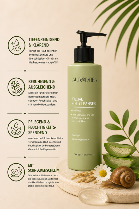 Waschgel mit Schneckenschleim 
Angereichert mit Aloe Vera, Kamillen- & Haferextrakt #BV12B