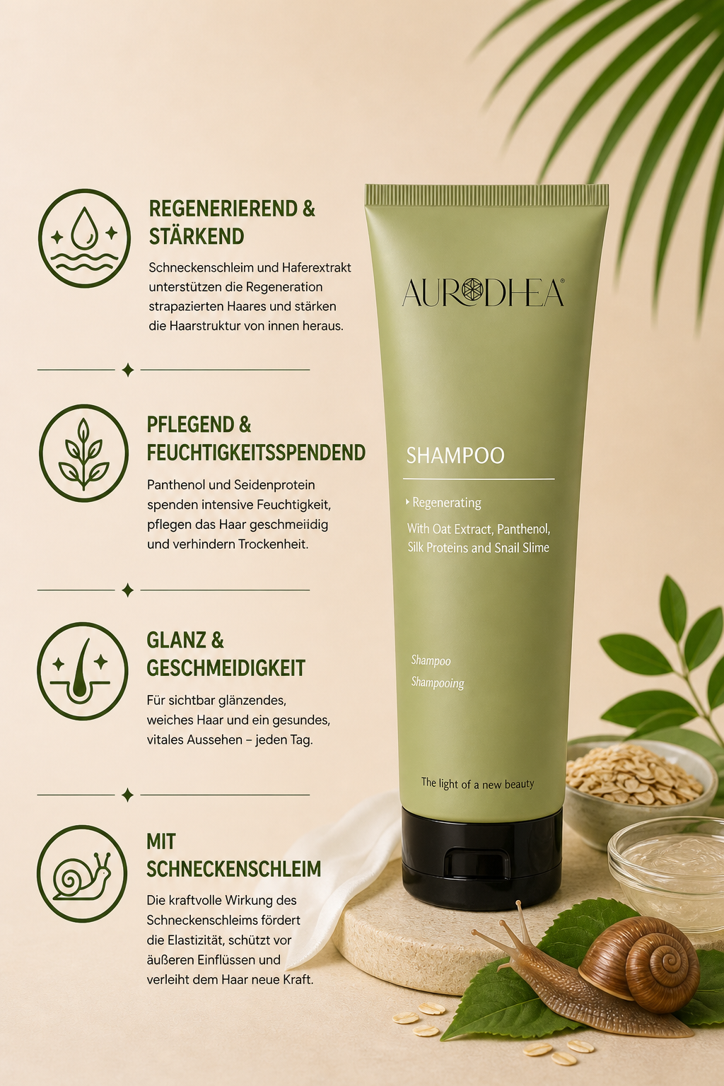 Shampoo mit Schneckenschleim 
Angereichert mit Haferextrakt, Panthenol & Seidenprotein #BV09B