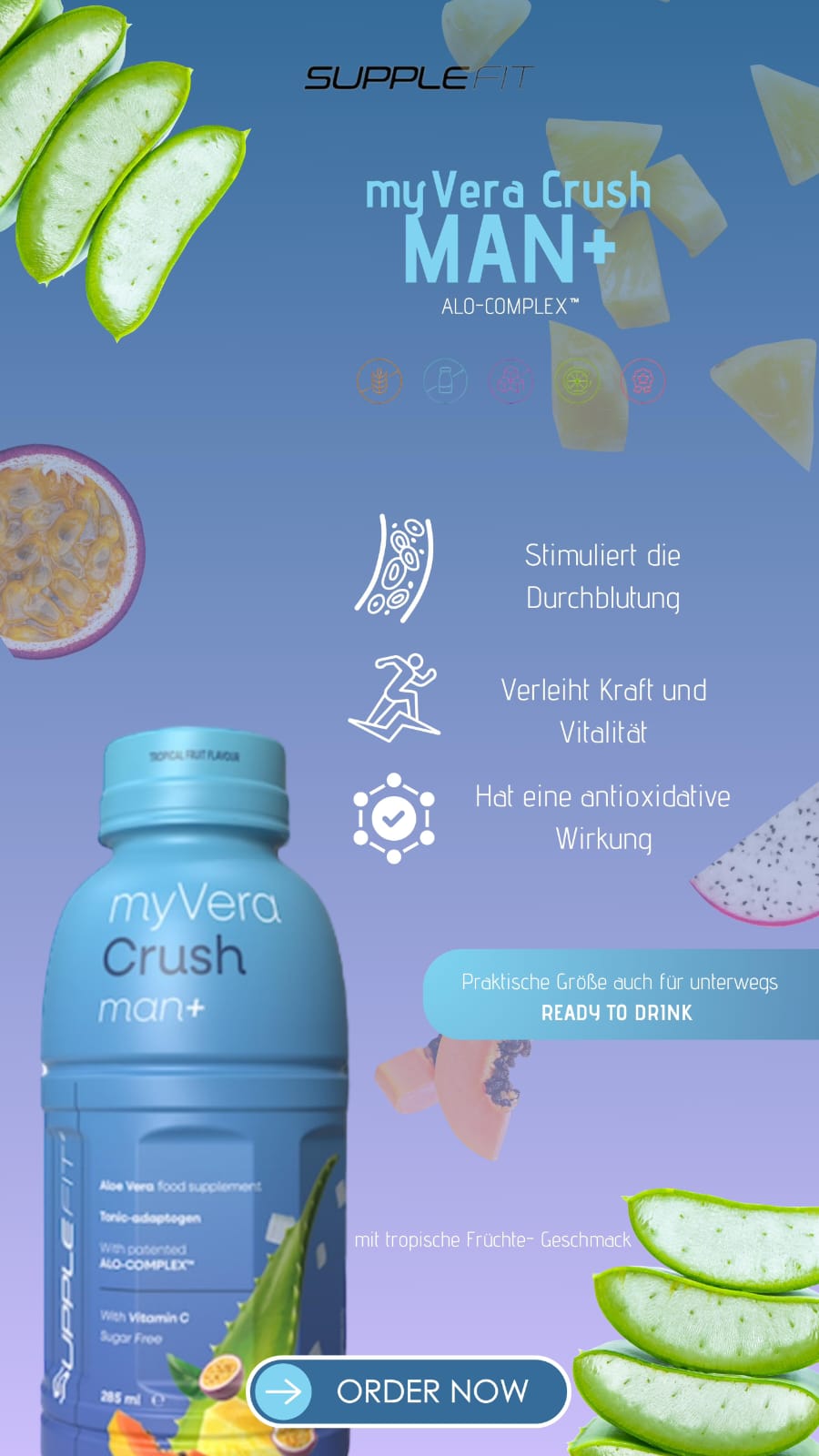 MYVERA CRUSH MAN + | NAHRUNGSERGÄNZUNGSMITTEL IN EINZELFLASCHEN À 285ml