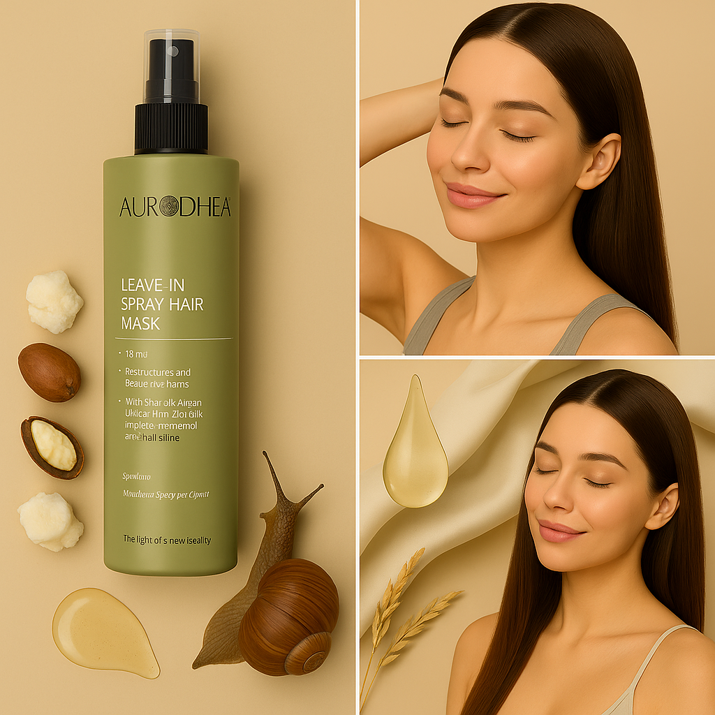 Haar-Sprühkur mit Schneckenschleim 
Angereichert mit Sheaöl, Arganöl, Reiskleieöl, Seidenprotein & Panthenol #BV13B