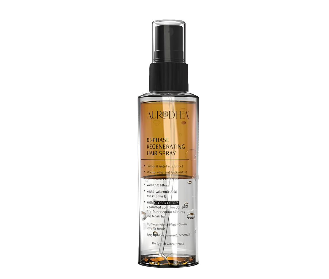 Regenerierendes 2-Phasen-Sonnenspray für Haare mit Hyaluronsäure & Vitamin E 
Mit dem patentierten Komplex GLOSSY DEEP™ #SOL27